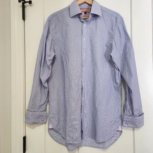 Thomas Pink Large French Cuff Dress Shirt Purple Blue Check 100% Cotton Business